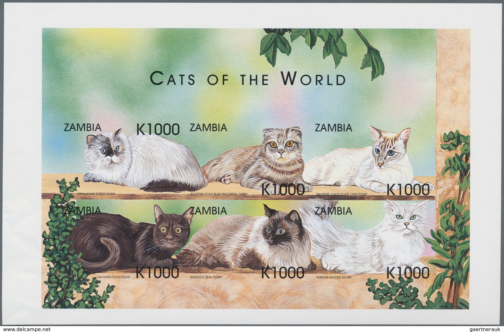 Thematik: Tiere-Katzen / Animals-cats: 1999, ZAMBIA: Cats Set In Two IMPERFORATE Sheetlets With Six - Domestic Cats