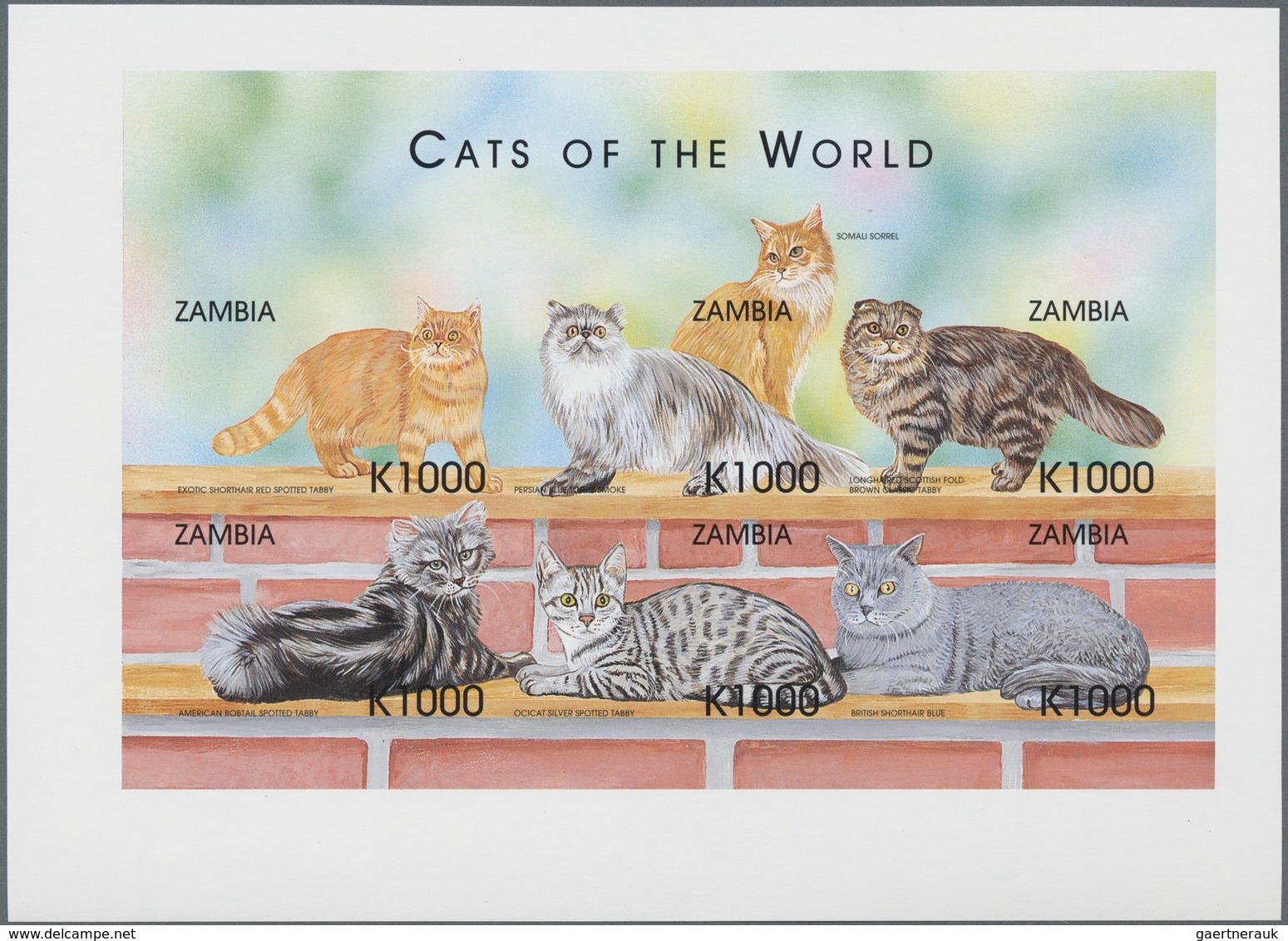 Thematik: Tiere-Katzen / Animals-cats: 1999, ZAMBIA: Cats Set In Two IMPERFORATE Sheetlets With Six - Domestic Cats