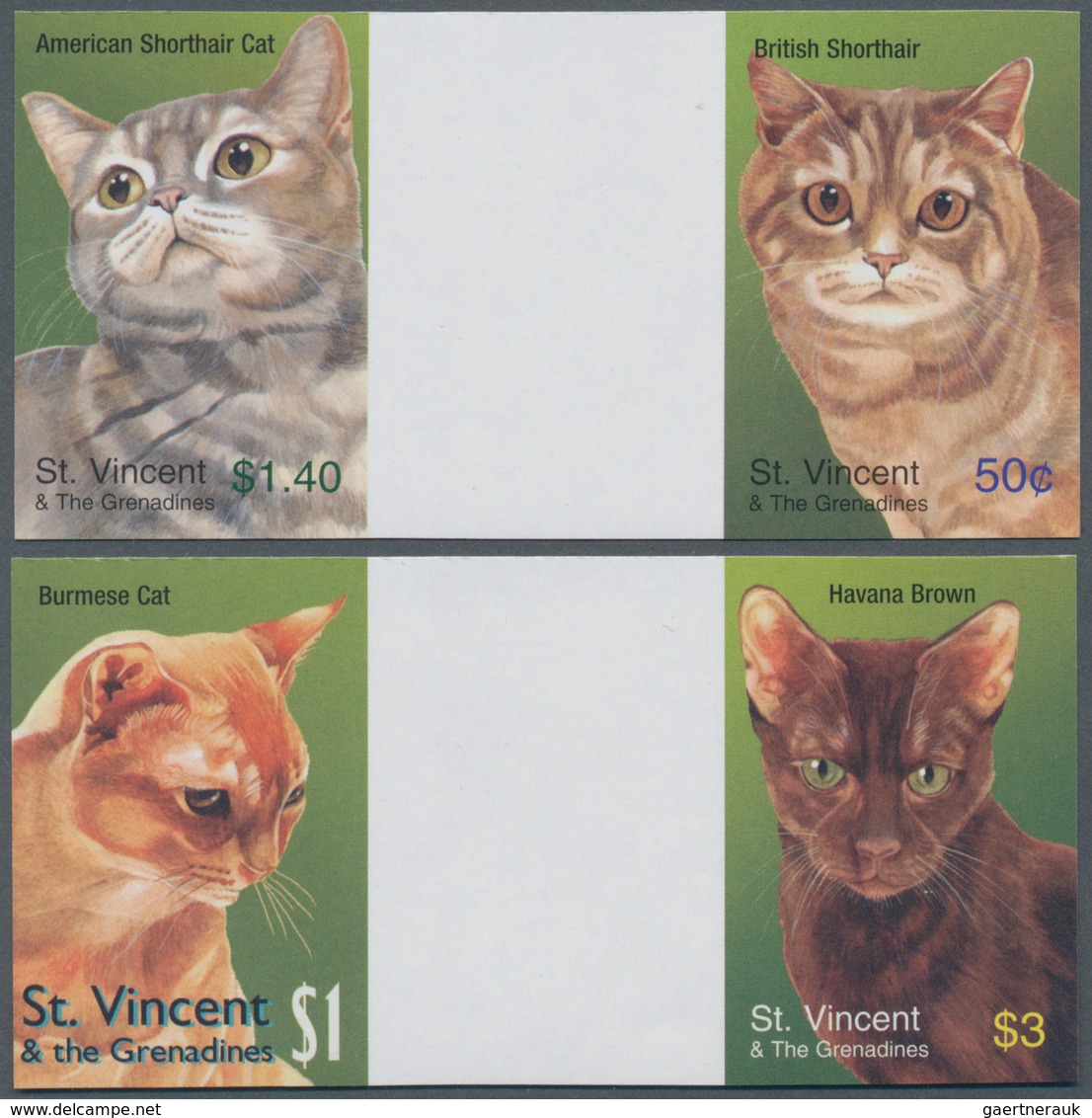 Thematik: Tiere-Katzen / Animals-cats: 2003, St. Vincent. Complete Set "Cats" In 2 Horizontal Gutter - Gatti
