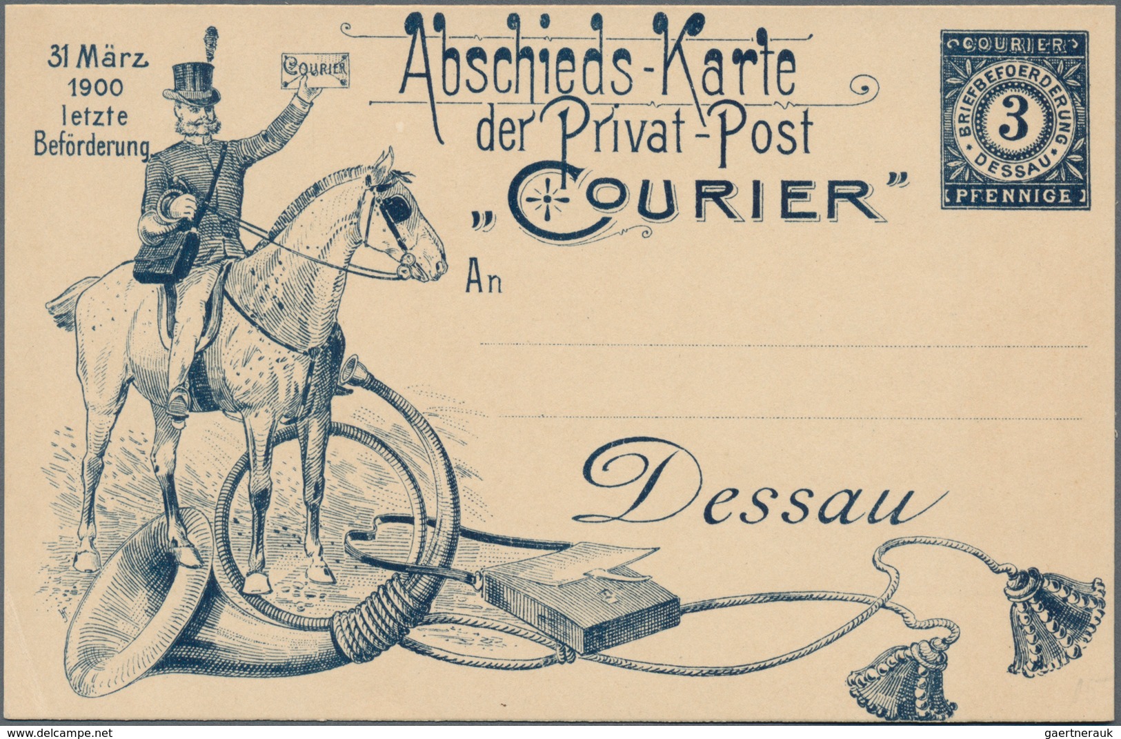 Thematik: Tiere-Pferde / Animals-horses: 1900, German Reich. Farewell Card Of The Private Mail "Cour - Horses