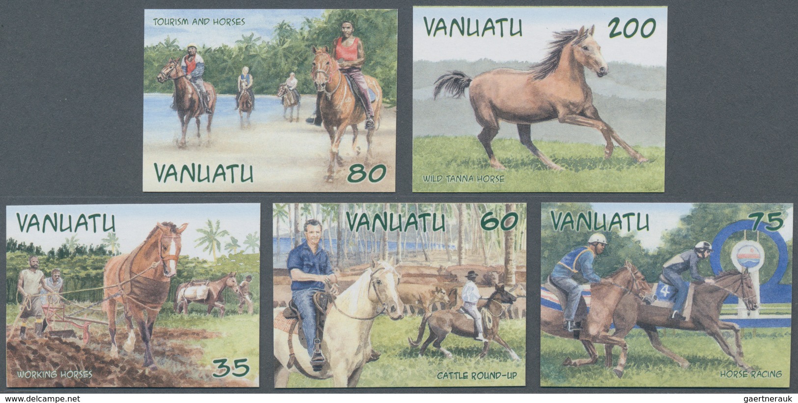 Thematik: Tiere-Pferde / Animals-horses: 2002, Vanuatu. Complete Set "Horses" (5 Values) In Imperfor - Paarden