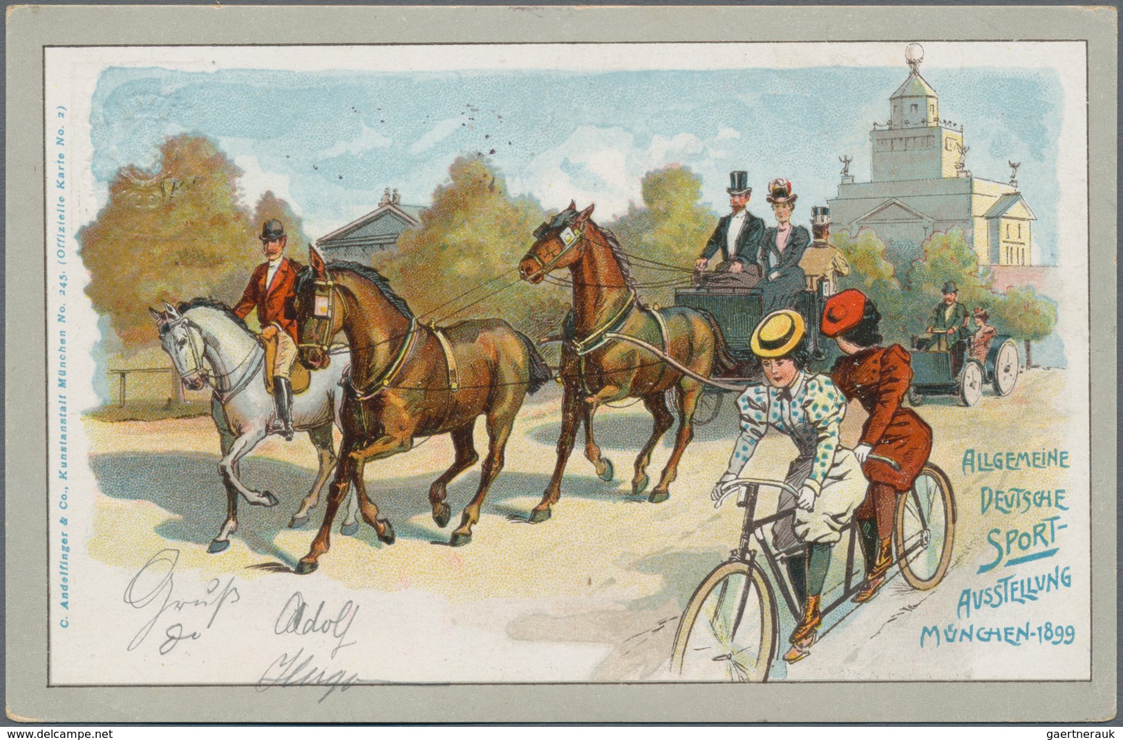 Thematik: Tiere-Pferdekutschen / Animals-horse Coaches: 1899, Bavaria. Picture Postcard "Allg. Deuts - Paarden