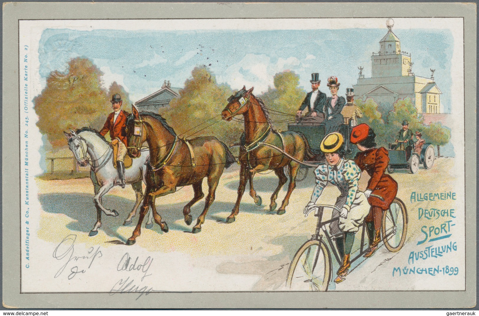 Thematik: Tiere-Pferdekutschen / Animals-horse Coaches: 1899, Bavaria. Picture Postcard "Allg. Deuts - Horses