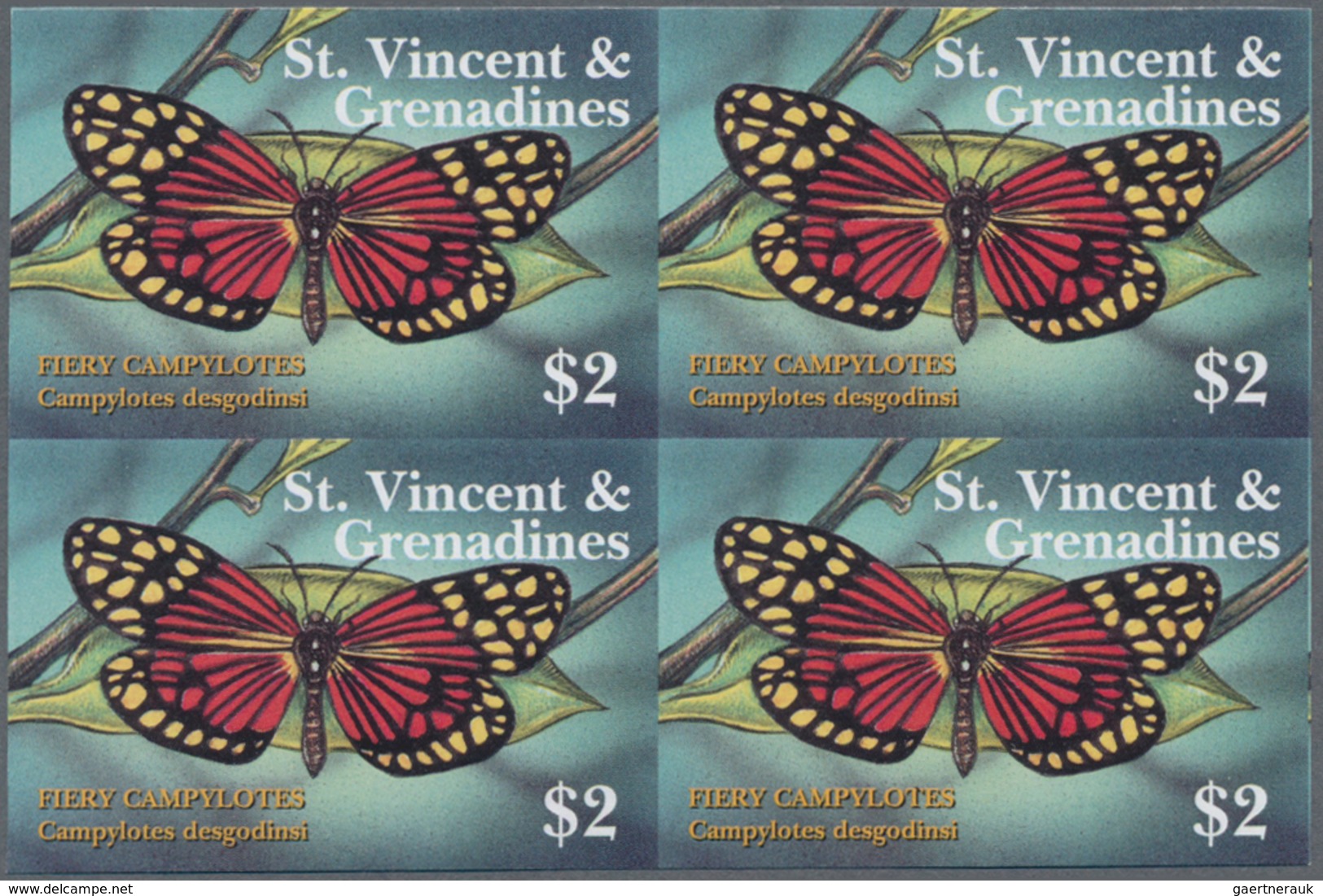 Thematik: Tiere-Schmetterlinge / Animals-butterflies: 2001, St. Vincent. Imperforate Block Of 4 For - Vlinders