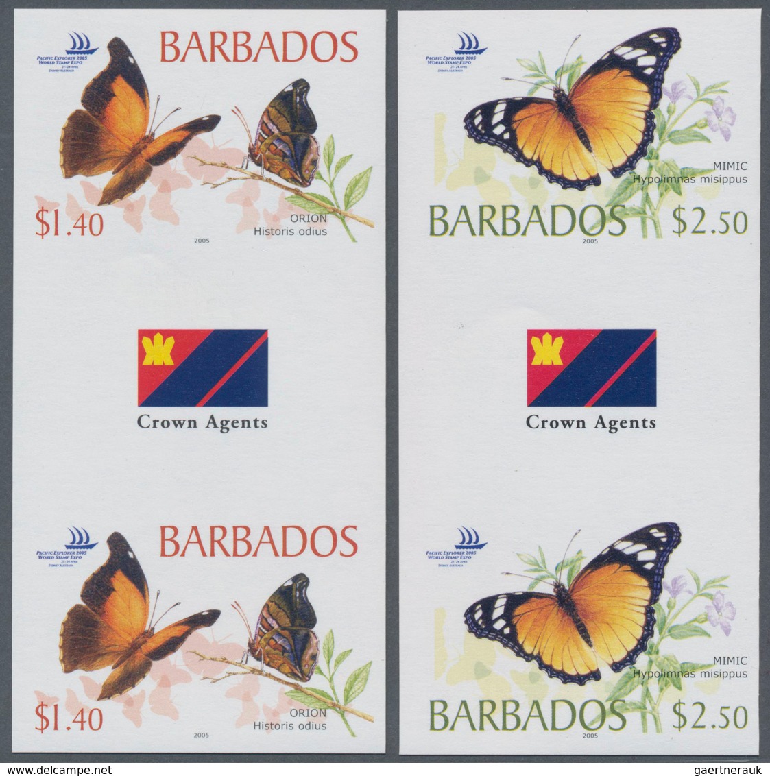 Thematik: Tiere-Schmetterlinge / Animals-butterflies: 2005, Barbados. Complete Set BUTTERFLIES (4 Va - Schmetterlinge