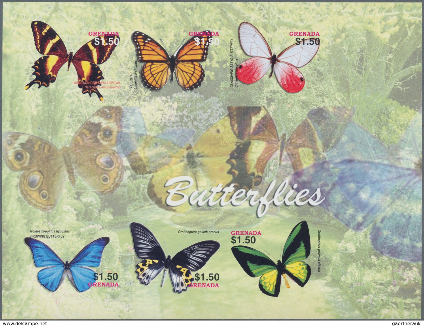 Thematik: Tiere-Schmetterlinge / Animals-butterflies: 2005, GRENADA: Butterflies Complete Set Of Six - Schmetterlinge