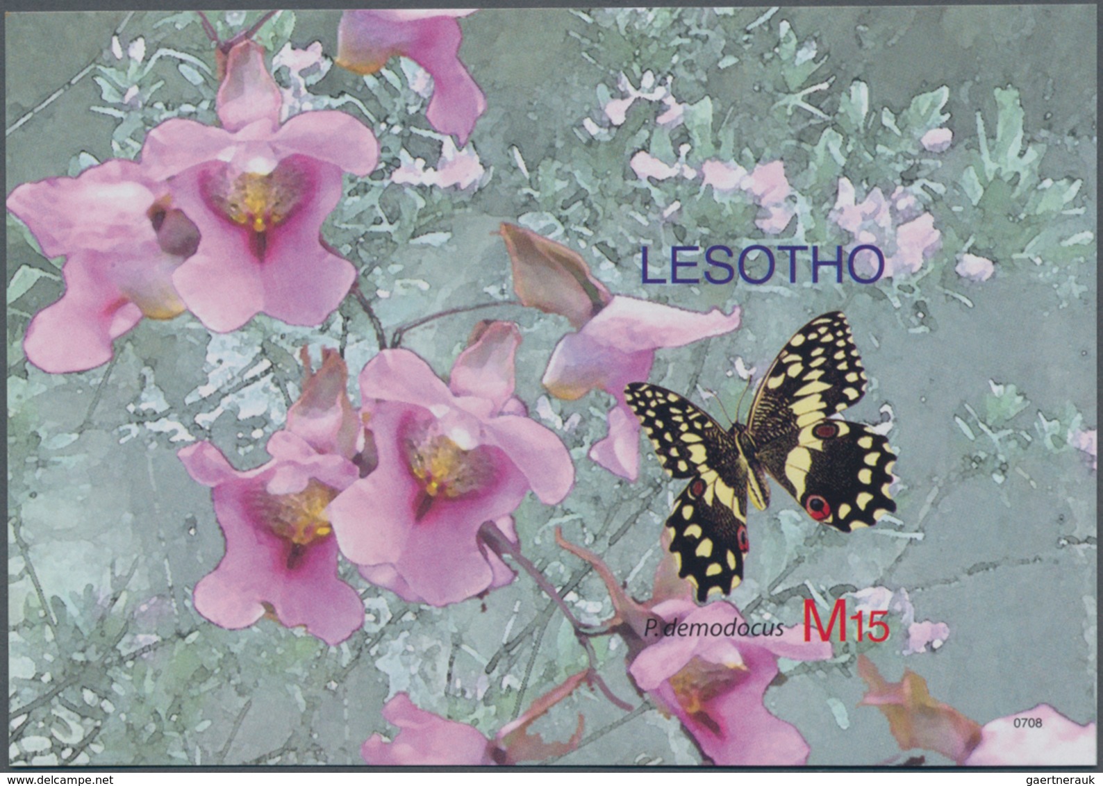 Thematik: Tiere-Schmetterlinge / Animals-butterflies: 2007, Lesotho. Imperforate Souvenir Sheet (1 V - Schmetterlinge