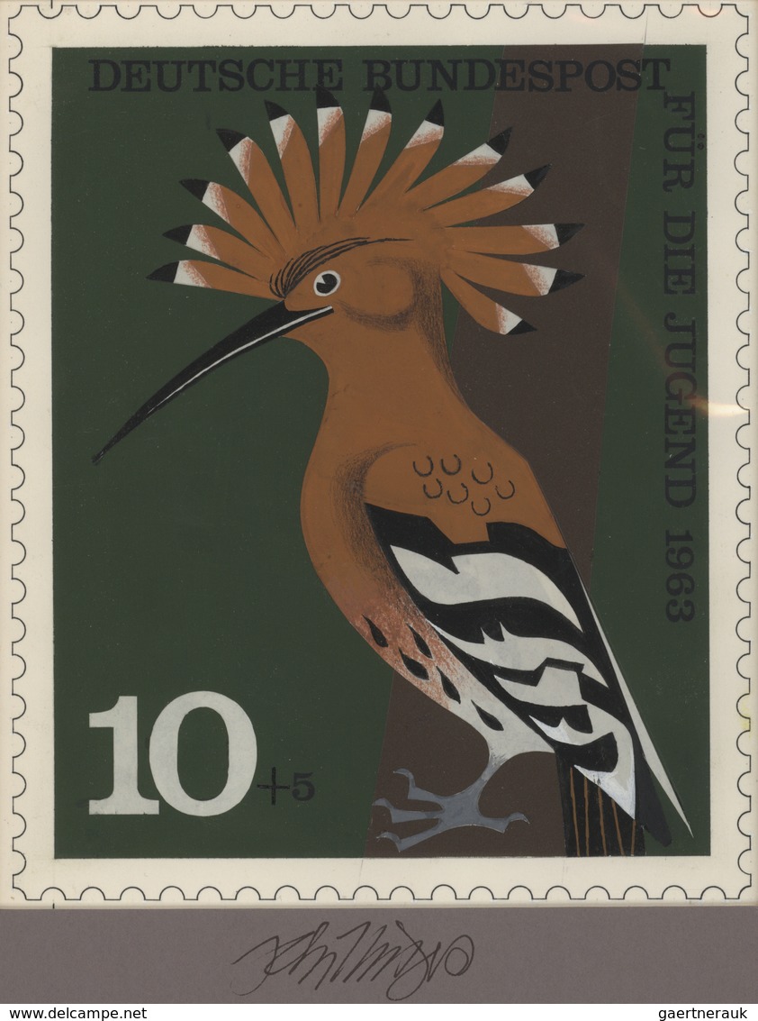 Thematik: Tiere-Singvögel / Animals-singing Birds: 1963, Bund, Original-Künstlerentwurf (17x20) Von - Sperlingsvögel & Singvögel