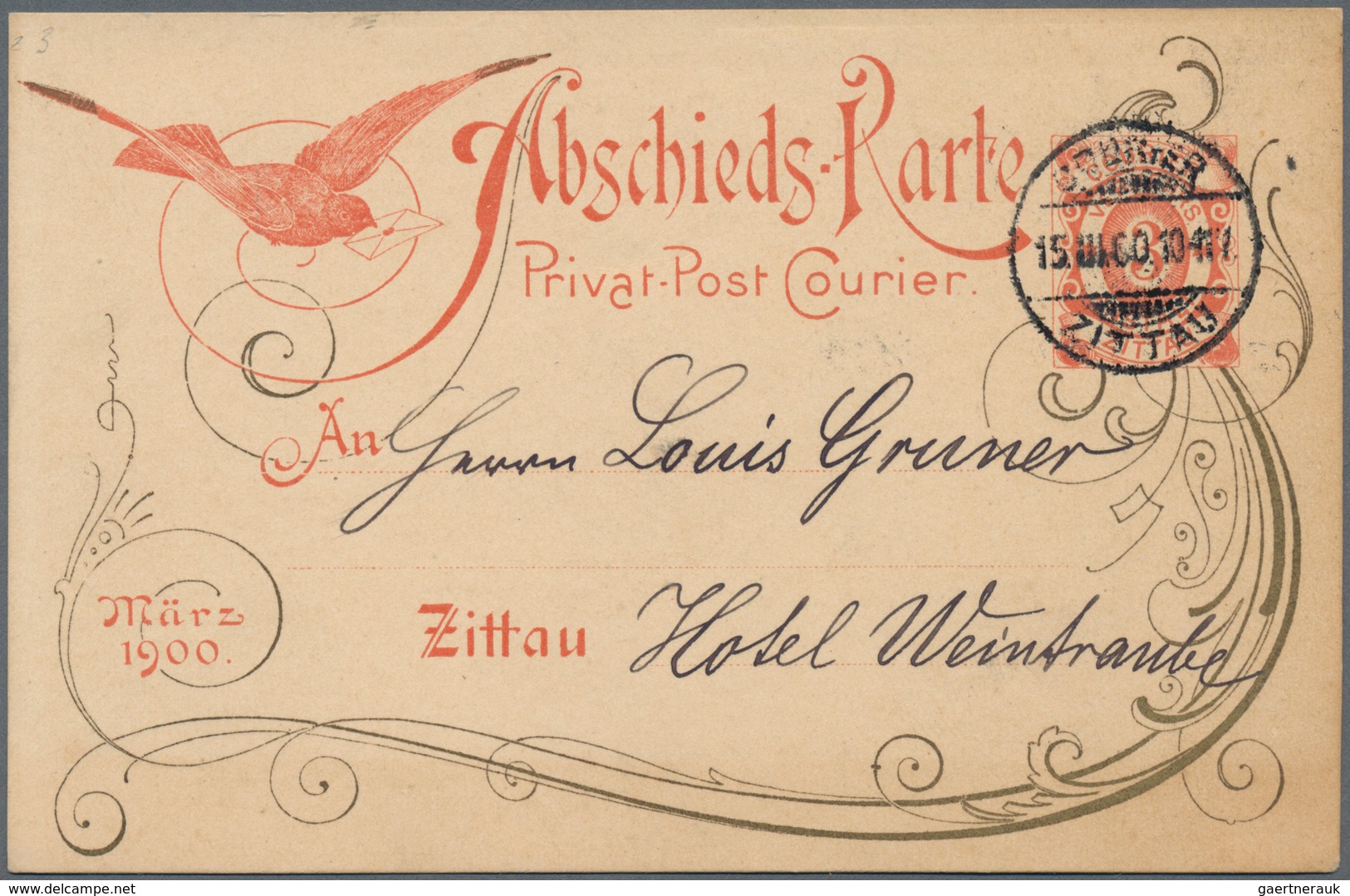 Thematik: Tiere-Vögel / Animals-birds: 1900, German Reich. Private Postcard 3pf Privat-Post Courier, - Andere & Zonder Classificatie