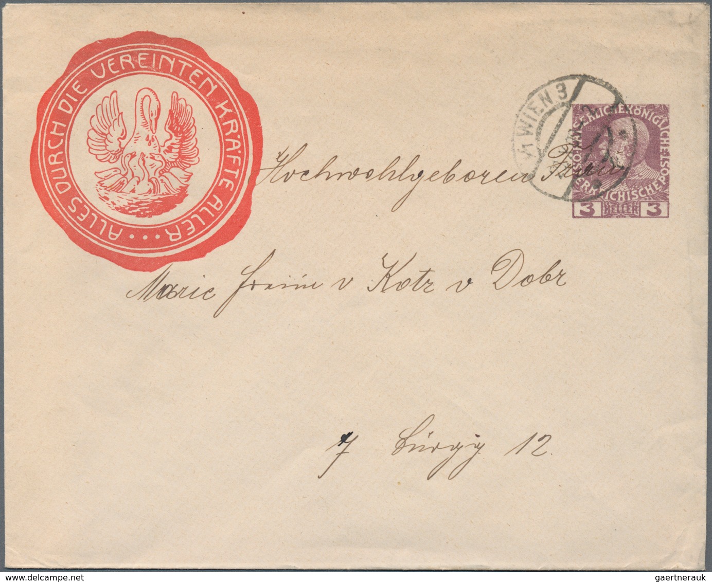 Thematik: Tiere-Vögel / Animals-birds: 1909, Austria. Private Envelope 3h Franz Joseph "Erster Allge - Sonstige & Ohne Zuordnung