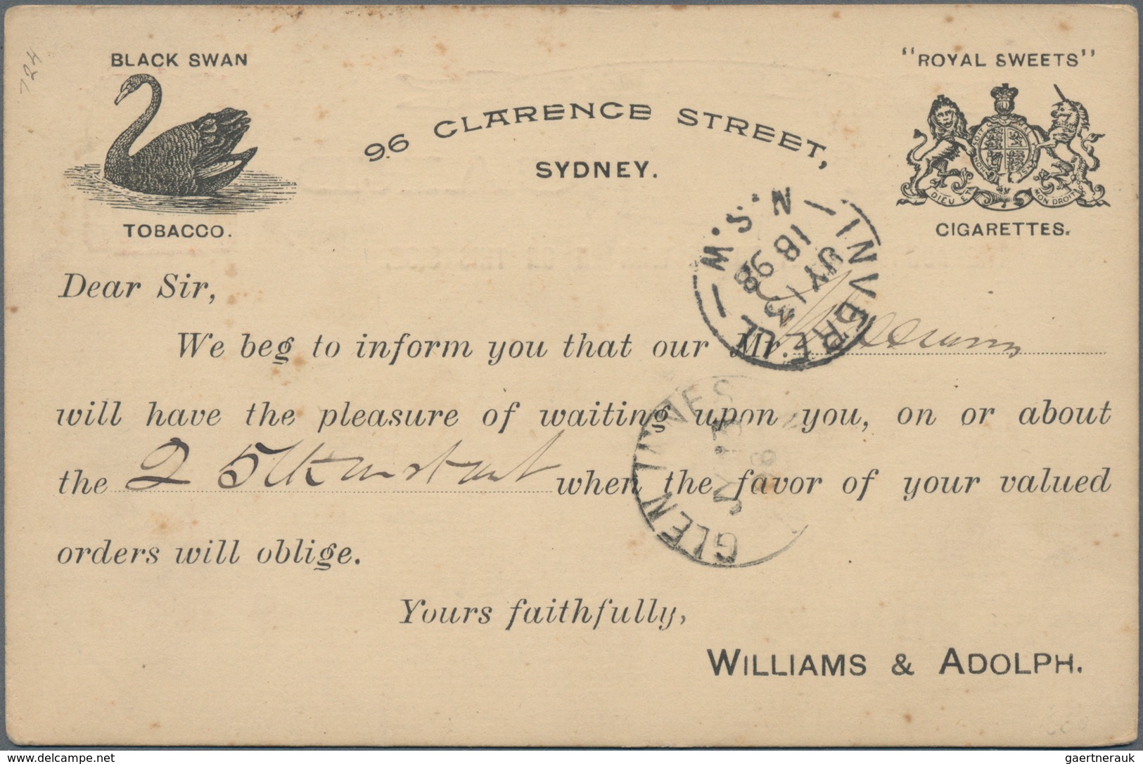 Thematik: Tiere-Wasservögel / Animals-water Birds: 1898, New South Wales. Representative Postcard 1d - Altri & Non Classificati
