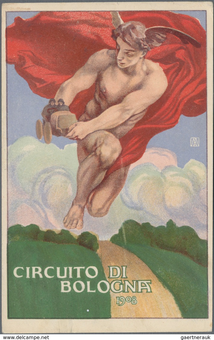 Thematik: Verkehr-Auto / Traffic-car: 1908, Italy. Colored Picture Postcard "Circuito Di Bologna 190 - Cars