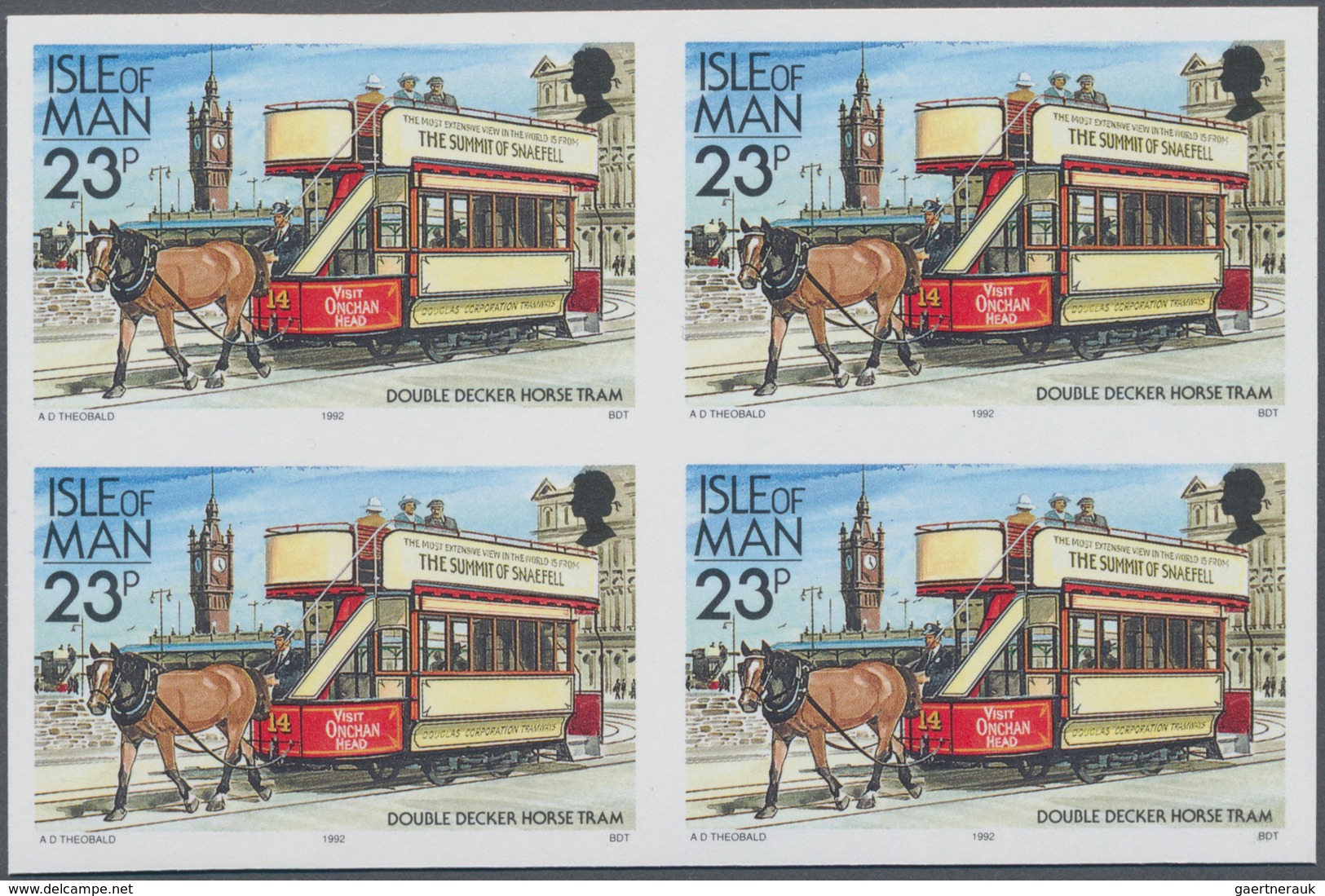 Thematik: Verkehr-Straßenbahn / Traffic-tramway: 1992, Isle Of Man. IMPERFORATE Block Of 4 For The 2 - Tram