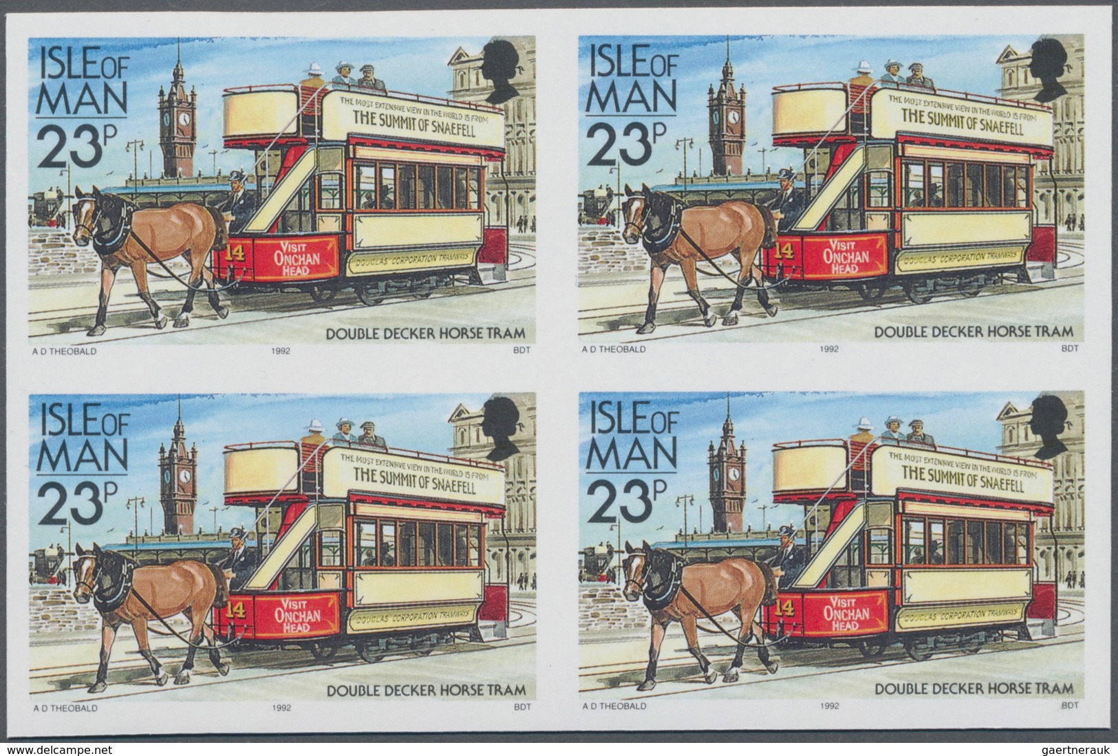 Thematik: Verkehr-Straßenbahn / Traffic-tramway: 1992, Isle Of Man. IMPERFORATE Block Of 4 For The 2 - Tramways