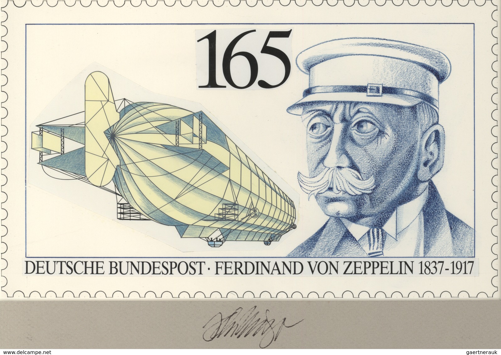 Thematik: Zeppelin / Zeppelin: 1992, Bund, Nicht Angenommener Künstlerentwurf (26x15,5) Von Prof. H. - Zeppeline