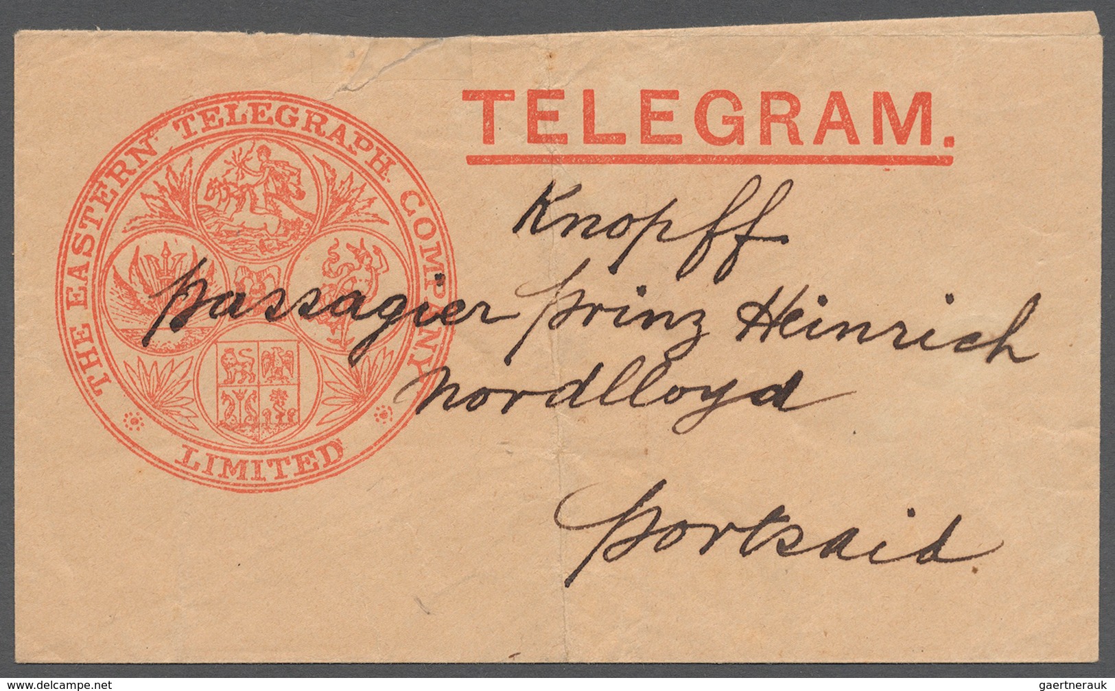 Ägypten: 1898, Rare Shipping-telegram (form And Envelope) "The Eastern Telegraph Company - Port Said - Andere & Zonder Classificatie