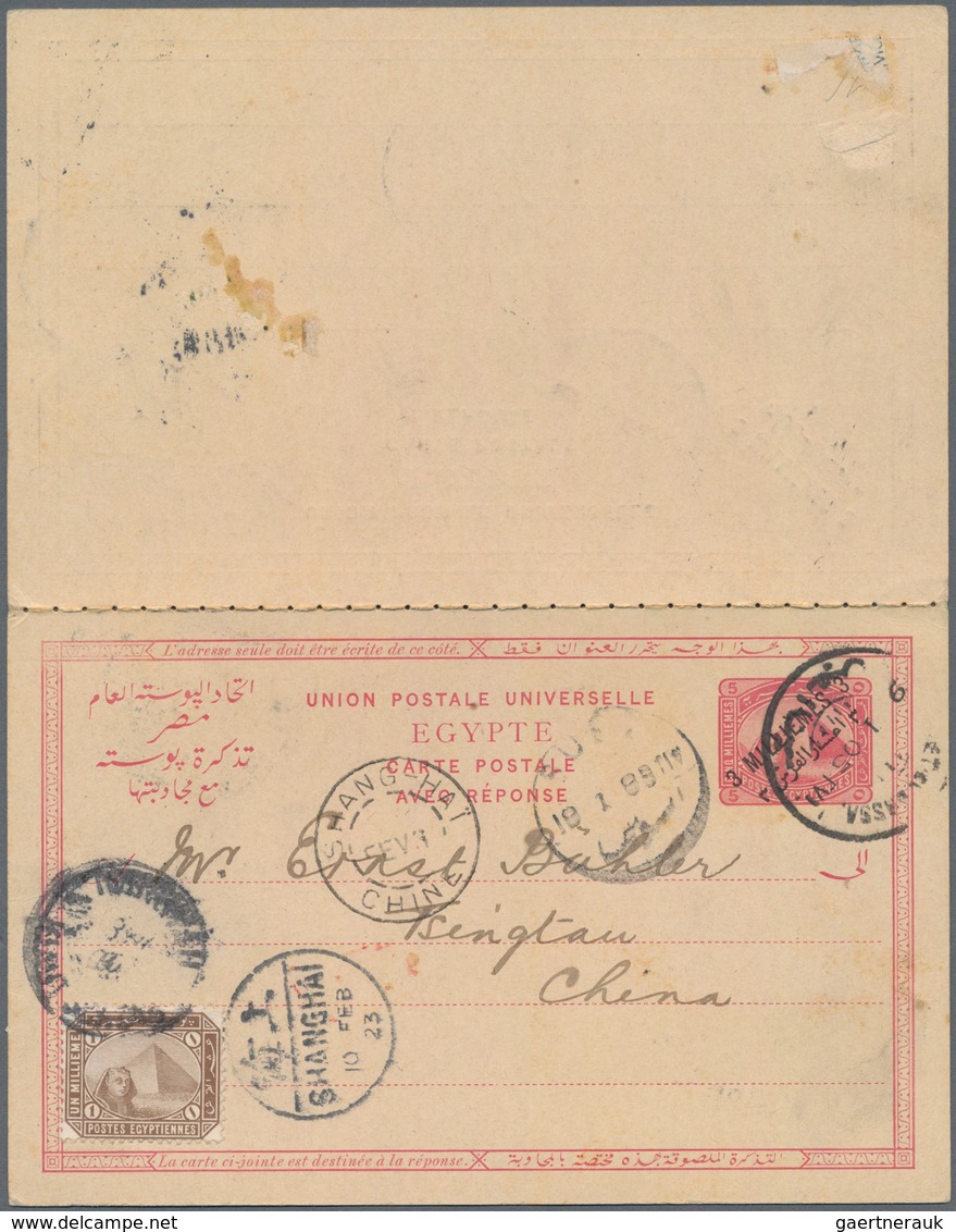 Ägypten: 1905, Egypt, 3+3 M/5 M. Double Card Uprated 1 M. Tied "BET EL BASSA 9 I 05" Tsingtau/Kiauts - Andere & Zonder Classificatie