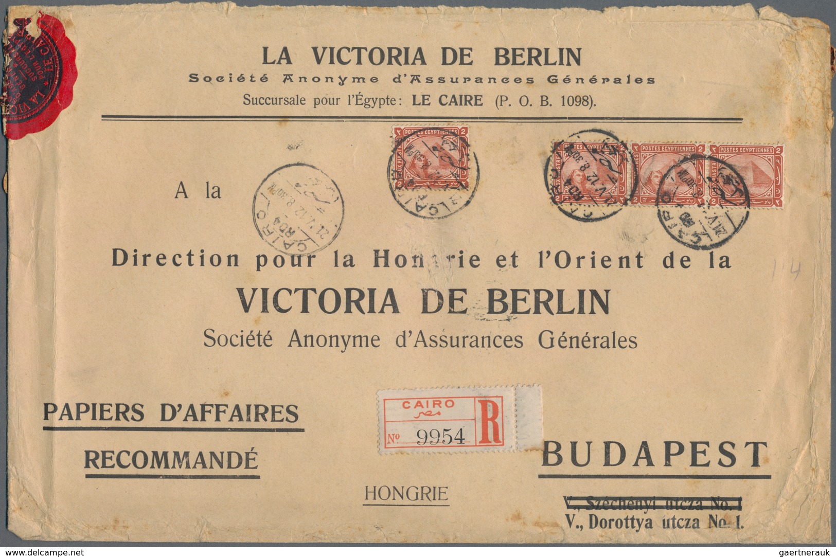 Ägypten: 1912 Printed "Papiers D'Affairs" Envelope Used Registered From Cairo To Budapest, Franked B - Sonstige & Ohne Zuordnung