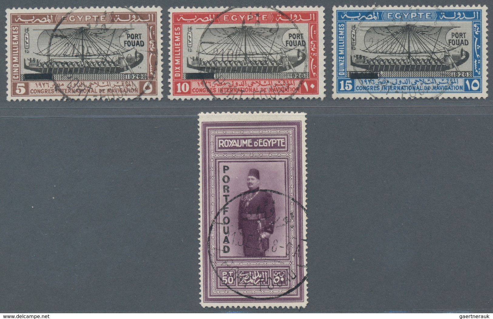 Ägypten: 1926, 5 M To 50 P With Imprints "PORT FOUAD", Four Values With Superb Perforation And Canel - Sonstige & Ohne Zuordnung