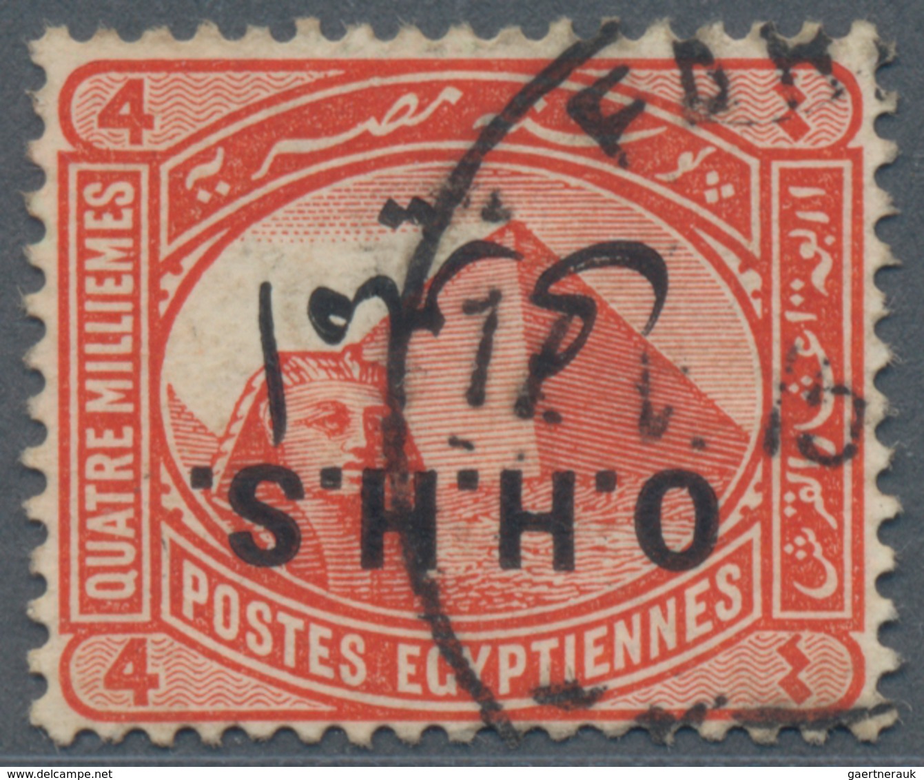 Ägypten - Dienstmarken: 1914, Pyramid And Sphinx, 4 M Scarlet With Inverted Overprint "O.H.H.S". - Officials