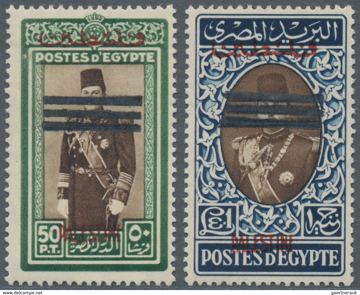 Ägypten - Besetzung Von Palästina: 1953, King Farouk Definitives 50 P And 1 Pound Optd. With 3 Bars, - Sonstige & Ohne Zuordnung