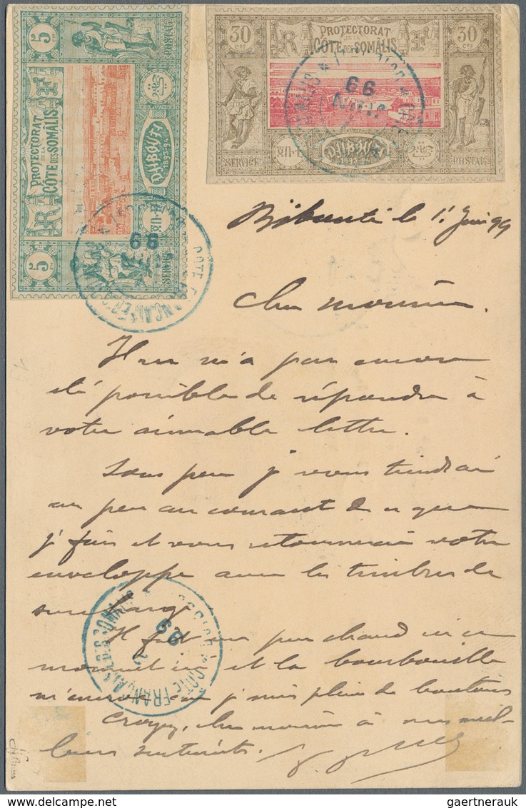 Äthiopien: 1899, 1/2 G Salmon "Menelik" Postal Stationery Card, On Reverse Uprated With French Somal - Äthiopien