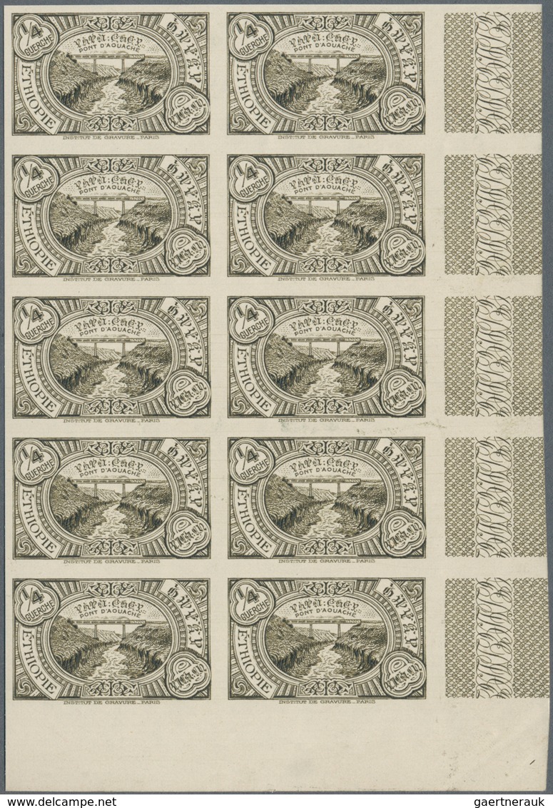 Äthiopien: 1931, Railway Bridge Over Hawasch ¼g. Olive-brown IMPERFORATE Block Of Ten From Lower Rig - Ethiopië