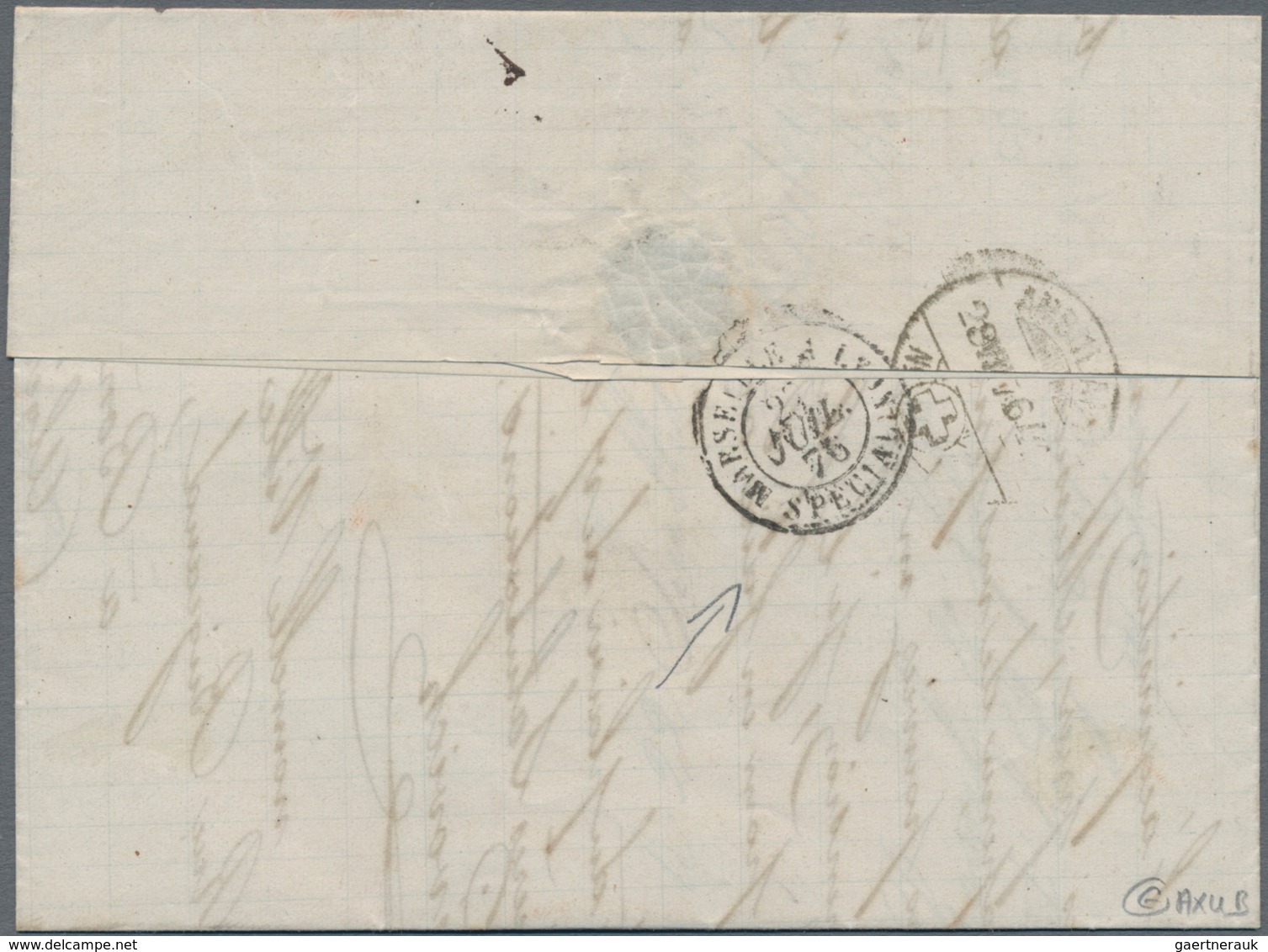 Algerien: 1876, Complete Folded Letter Franked With French Stamp 25 C Blue From BONE To Geneve/Switz - Brieven En Documenten