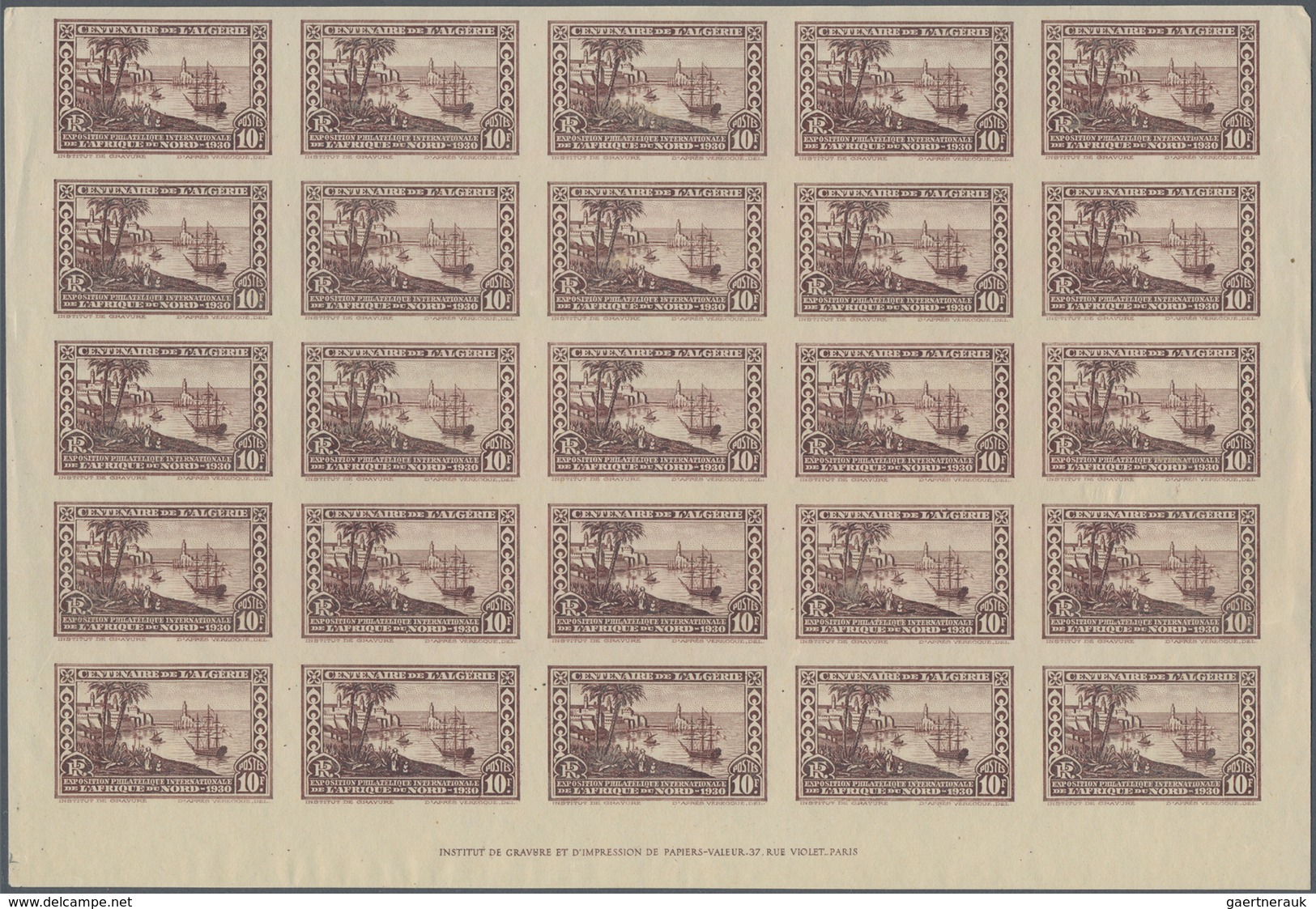 Algerien: 1930, International Stamp Exhibition Algier 10fr. (harbour With Sailing Ship And Palm Tree - Briefe U. Dokumente