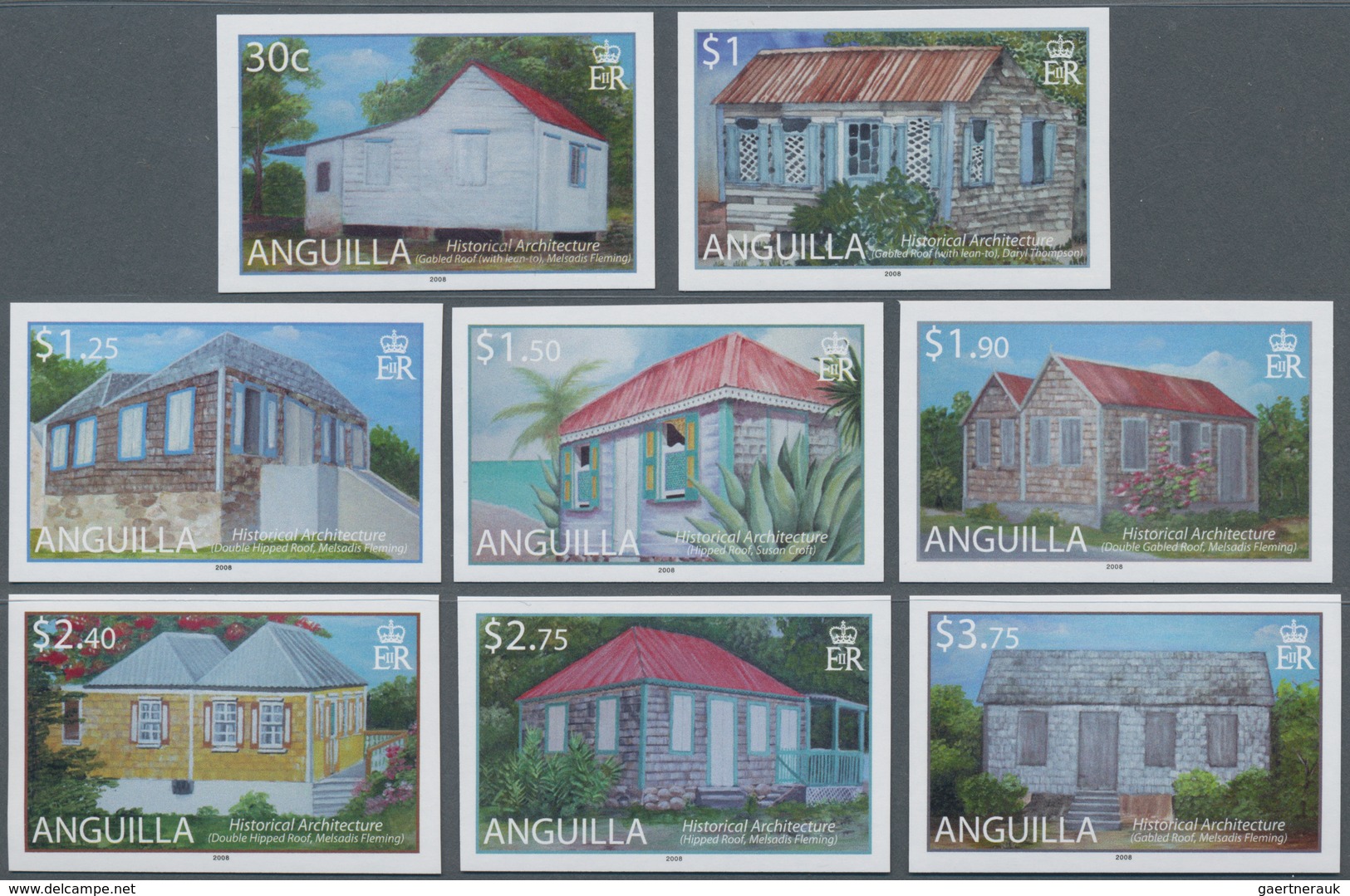 Anguilla: 2008, Historical Architecture Complete IMPERFORATE Set Of Eight, Mint Never Hinged And Sca - Anguilla (1968-...)