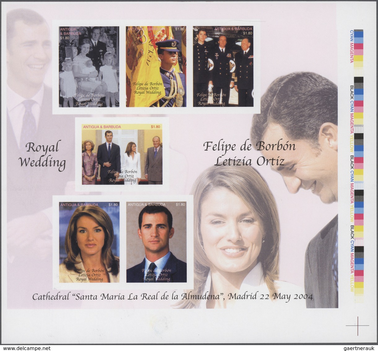 Antigua: 2004, Royal Wedding Of Prince Felipe De Borbon And Letizia Ortiz Complete IMPERFORATE Sheet - Antigua En Barbuda (1981-...)