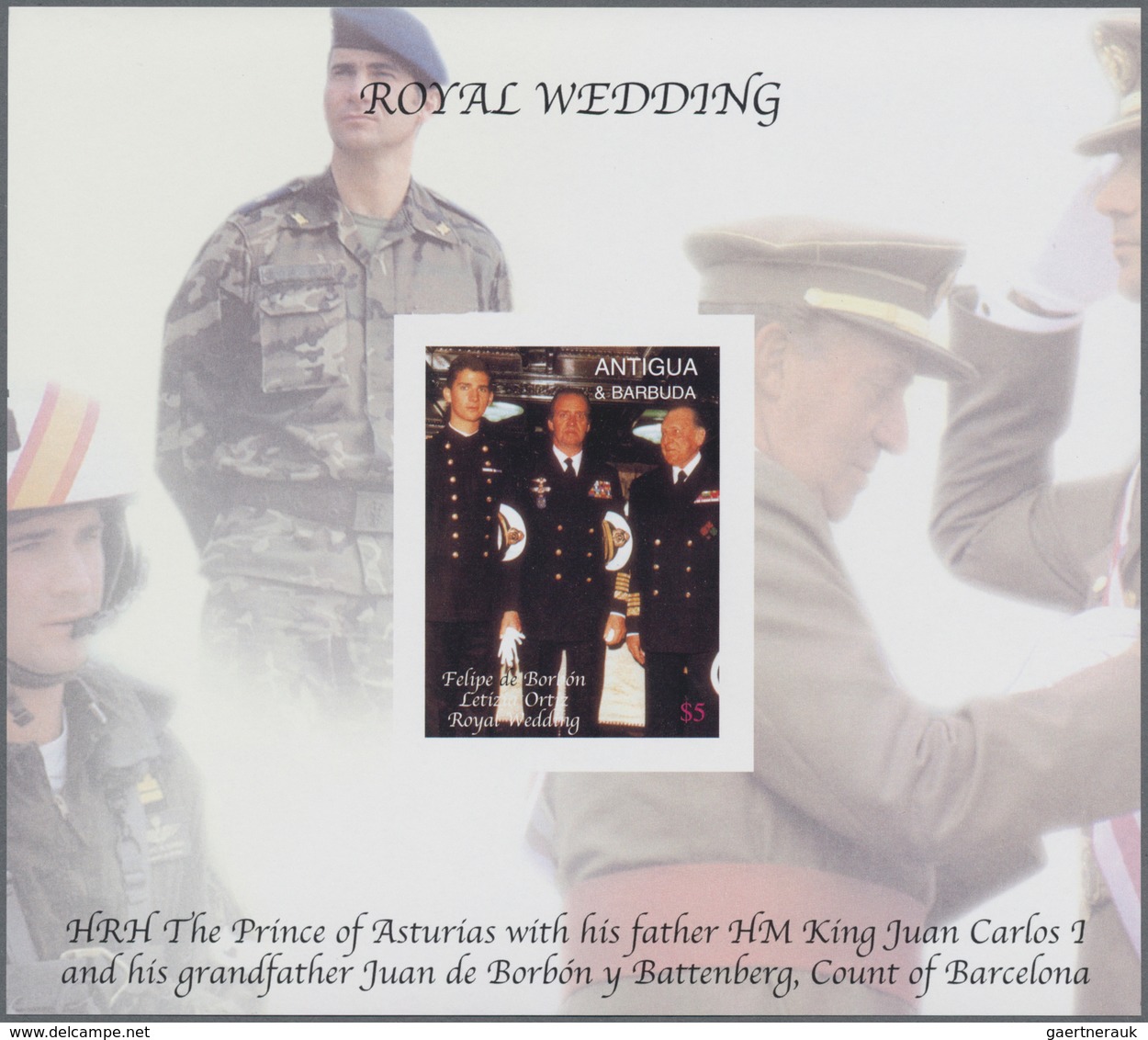 Antigua: 2004, Royal Wedding Of Prince Felipe De Borbon And Letizia Ortiz Complete Set Of Six IMPERF - Antigua And Barbuda (1981-...)