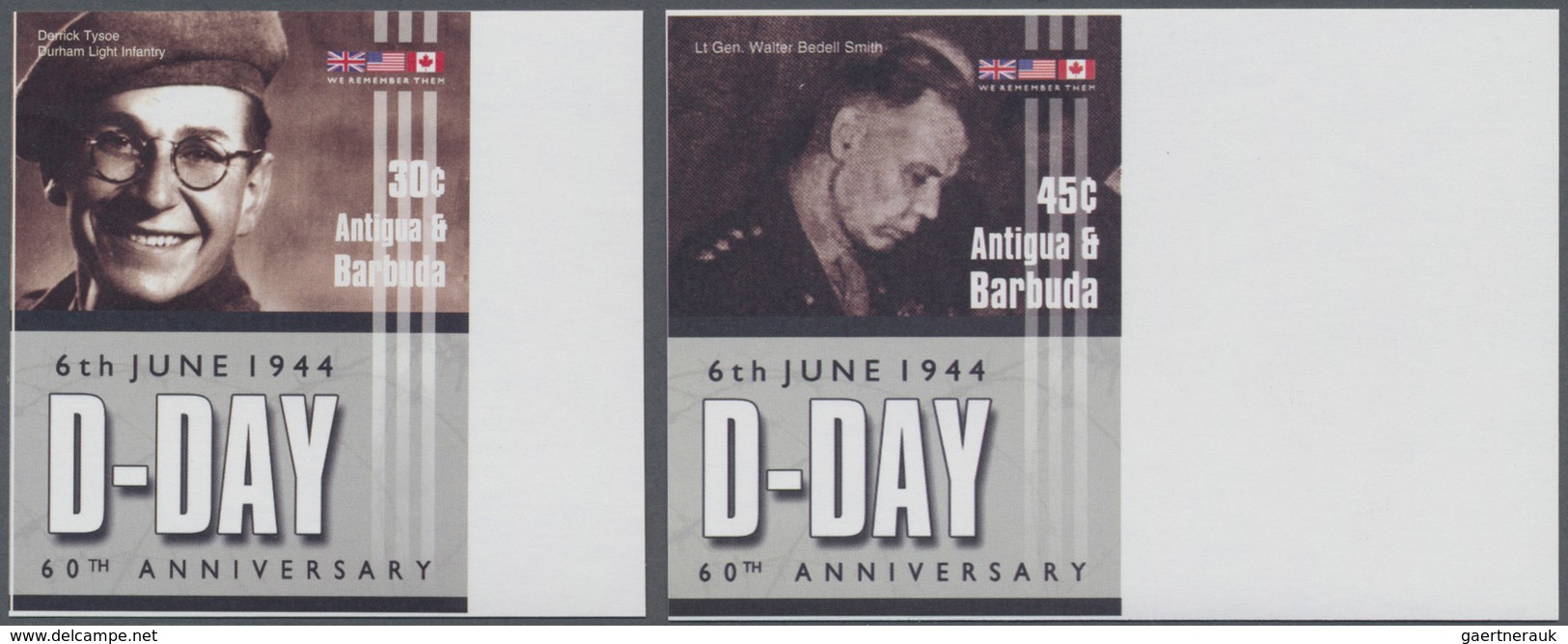Antigua: 2004, 60th Anniversary Of D-Day Complete IMPERFORATE Set Of Four With Printed Labels At Bot - Antigua Und Barbuda (1981-...)