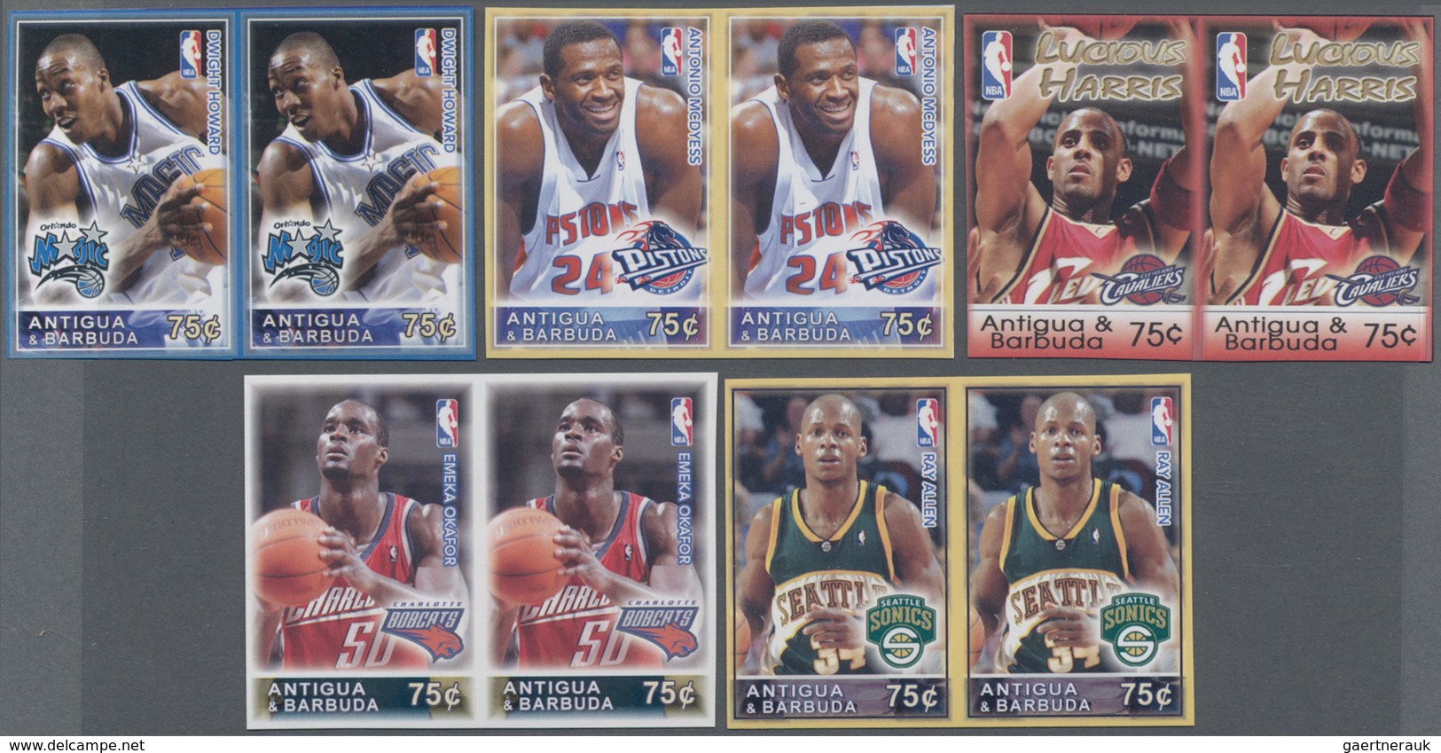 Antigua: 2005, Basketball Players Of North American League (NBA) Complete Set Of Five In Horizontal - Antigua And Barbuda (1981-...)