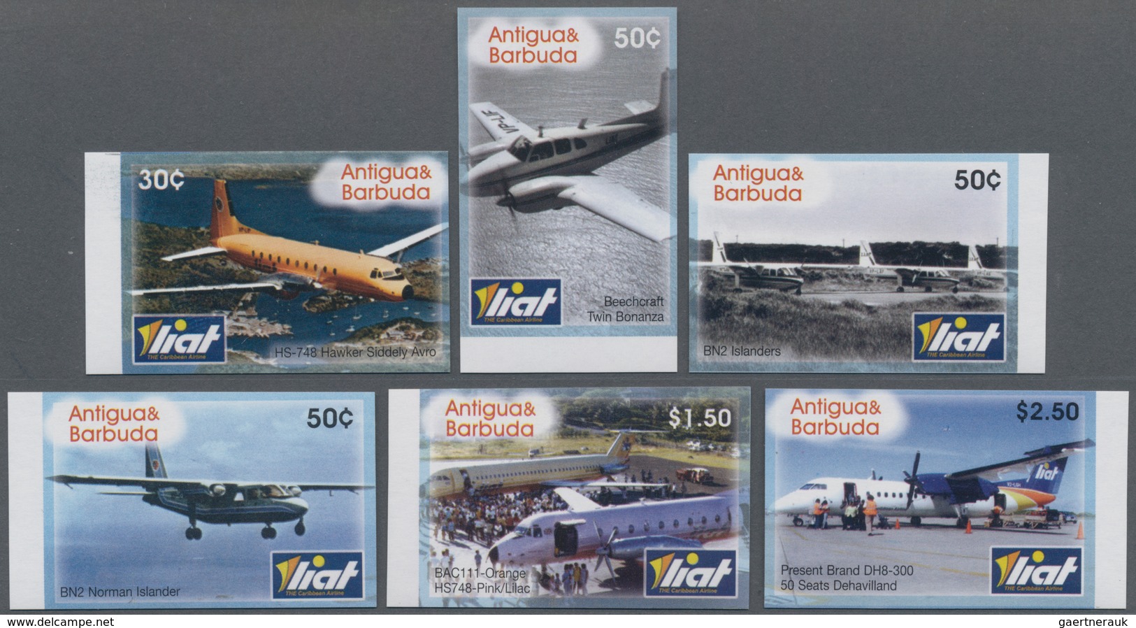 Antigua: 2006, 50 Years Leeward Island Air Transportation (LIAT) Complete Set Of Six IMPERFORATE Sta - Antigua En Barbuda (1981-...)