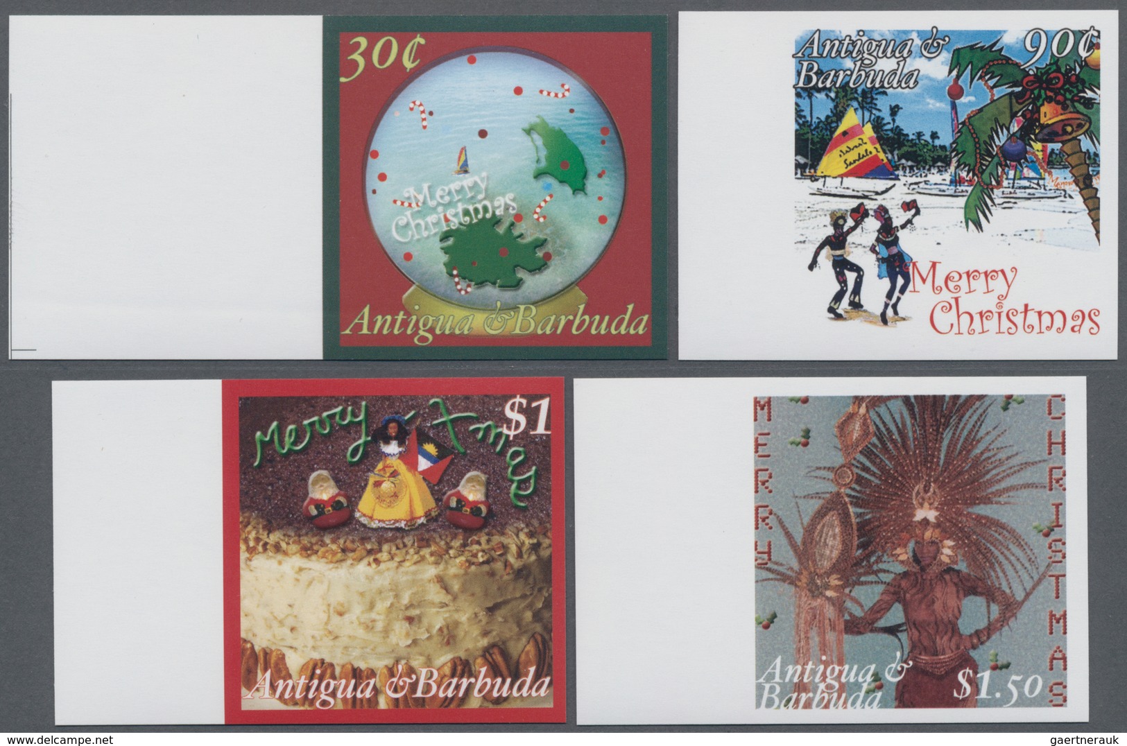 Antigua: 2007, Christmas Complete IMPERFORATE Set Of Four From Left Margins, Mint Never Hinged And S - Antigua En Barbuda (1981-...)