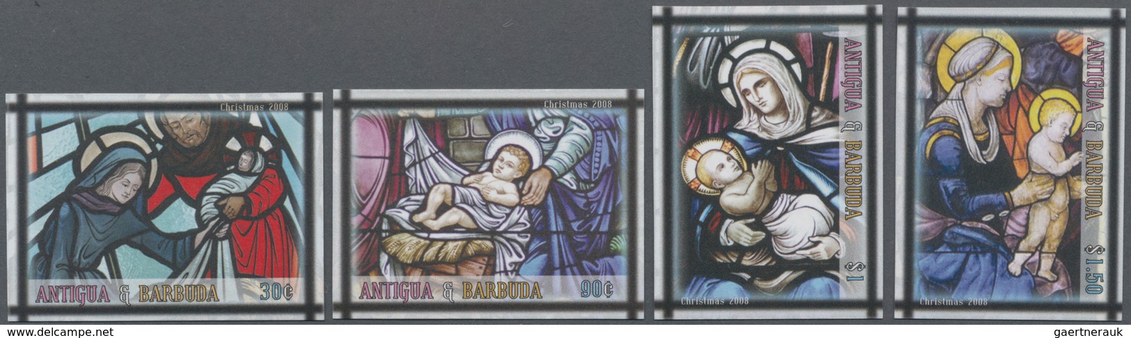 Antigua: 2008, Christmas Complete IMPERFORATE Set Of Four Showing Glass Windows, Mint Never Hinged A - Antigua En Barbuda (1981-...)