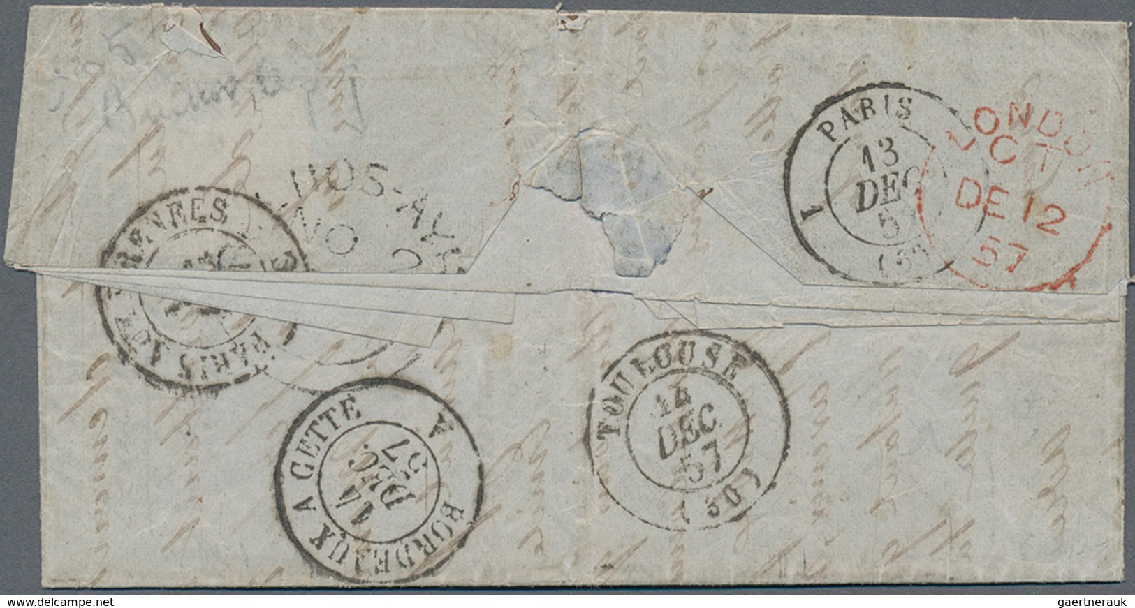 Argentinien - Vorphilatelie: 1857, Entire Folded Small Letter With Boxed "GB 1 F. 60 C." Endorsed "P - Prephilately