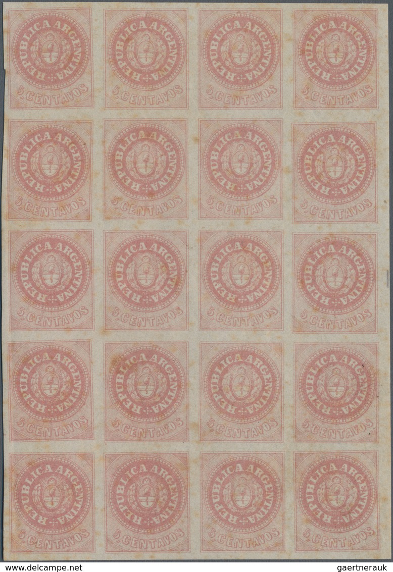 Argentinien: 1862 5c. Rose, No Accent, Block Of 20, Mint Lightly Hinged At Top, Never Hinged Else, W - Sonstige & Ohne Zuordnung