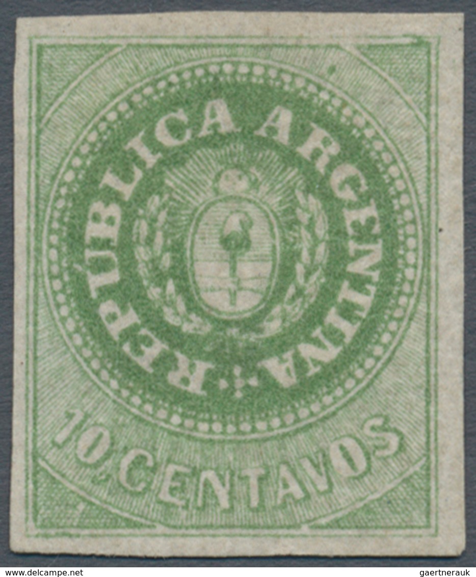 Argentinien: 1862 10c. Green, With Accent, RETOUCHED TYPE, Mounted Mint With Part Original Gum, With - Andere & Zonder Classificatie