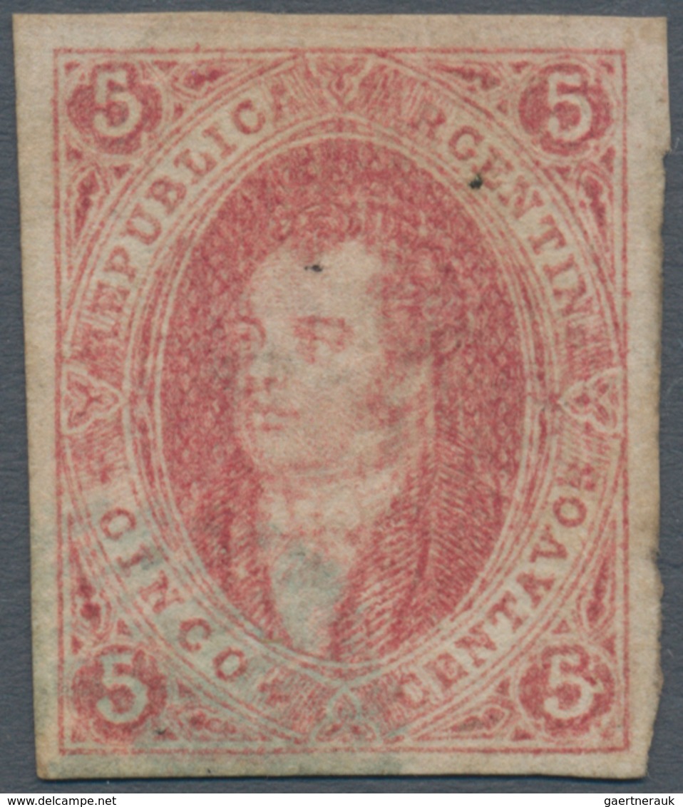 Argentinien: 1864 'Rivadavia' 5c. Brown-rose, 1st Issue, Variety WATERMARK REVERSED, Used And Cancel - Other & Unclassified