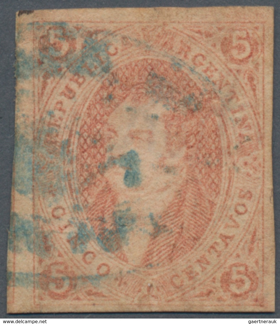 Argentinien: 1864 Rivadavia 5c. Orange-red-brown, Imperf, Wmk "RA", 6th Printing, Used And Cancelled - Other & Unclassified