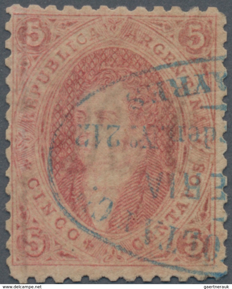 Argentinien: 1864 Rivadavia 5c. Red-brown On Thin Paper, 2nd Printing, Wmk "RA", Perf 11½, Used And - Other & Unclassified