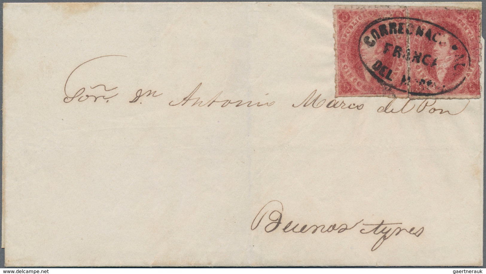 Argentinien: 1864-65 Rivadavia 5c. Brownish Rose-carmine, 4th Printing, Two Singles Used As A Pair O - Sonstige & Ohne Zuordnung