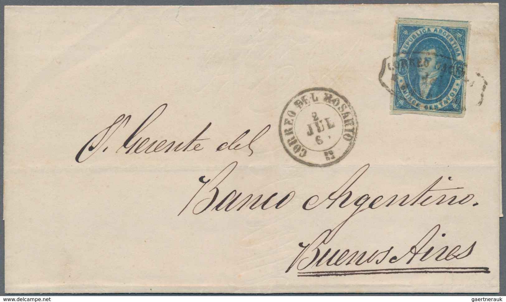 Argentinien: 1864, Rivadvia 15c. Blue, Fresh Colour And Normally Perforated, Single Franking On Lett - Andere & Zonder Classificatie