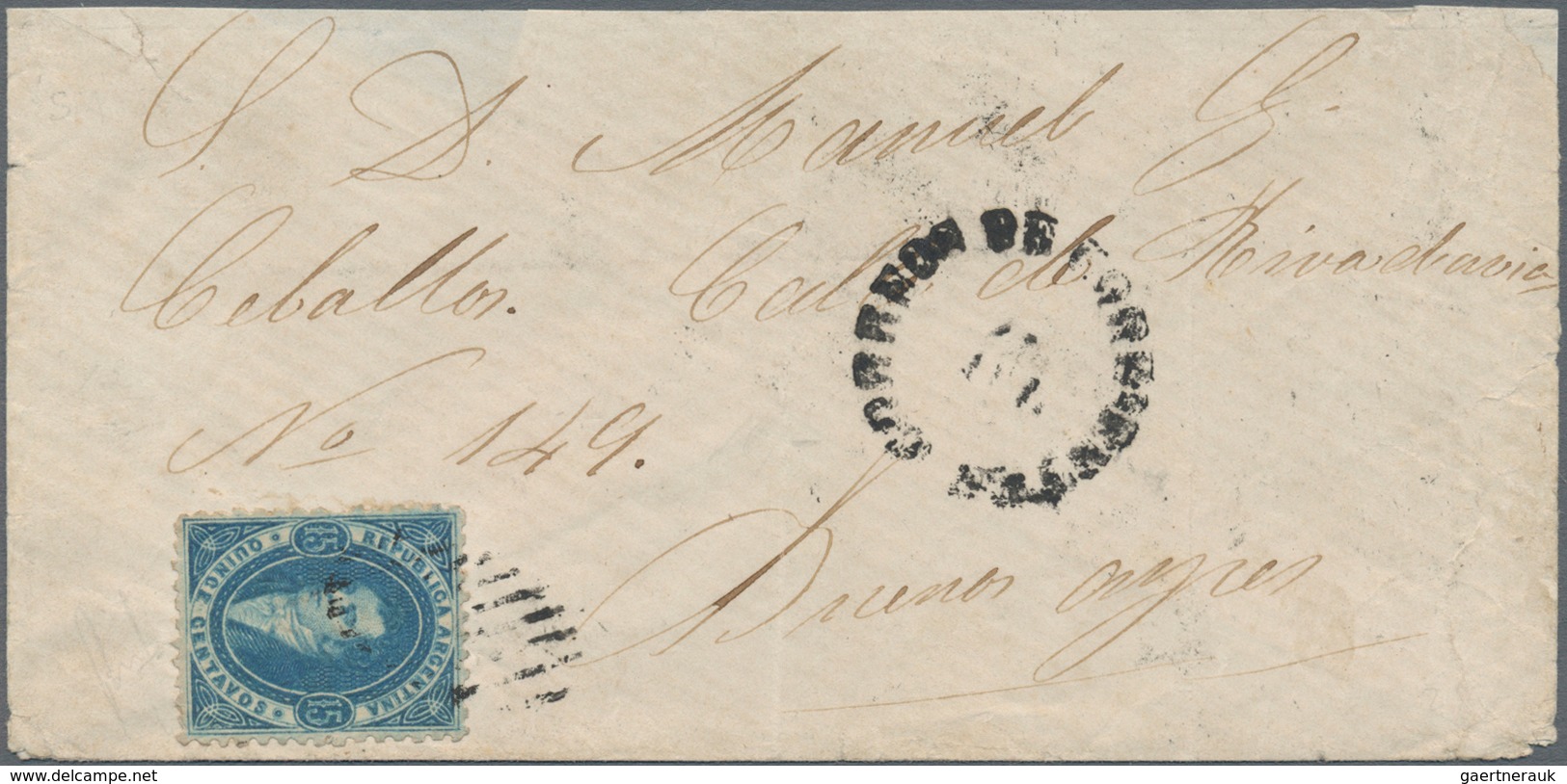 Argentinien: 1864 'Rivadavia' 1c. Blue, Clear Impression, Used On Cover From Corrientes To Buenos Ai - Autres & Non Classés