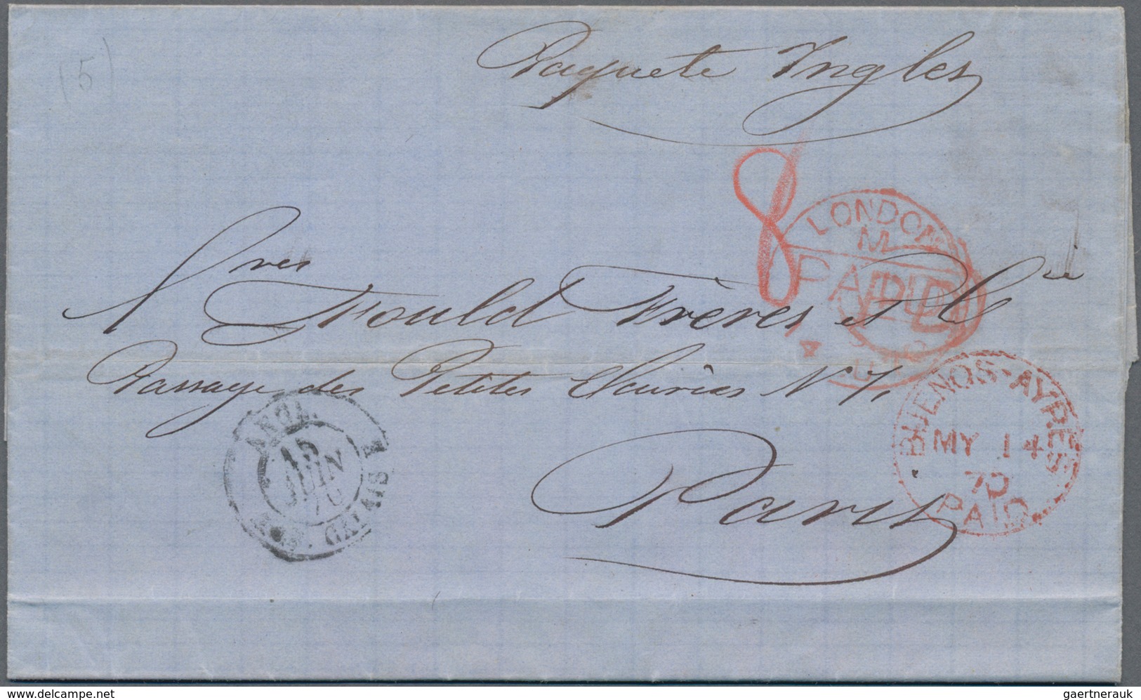 Argentinien: 1870 'Stampless Period': Letter From Buenos Aires To Paris Per British S/s "Douro" Via - Other & Unclassified