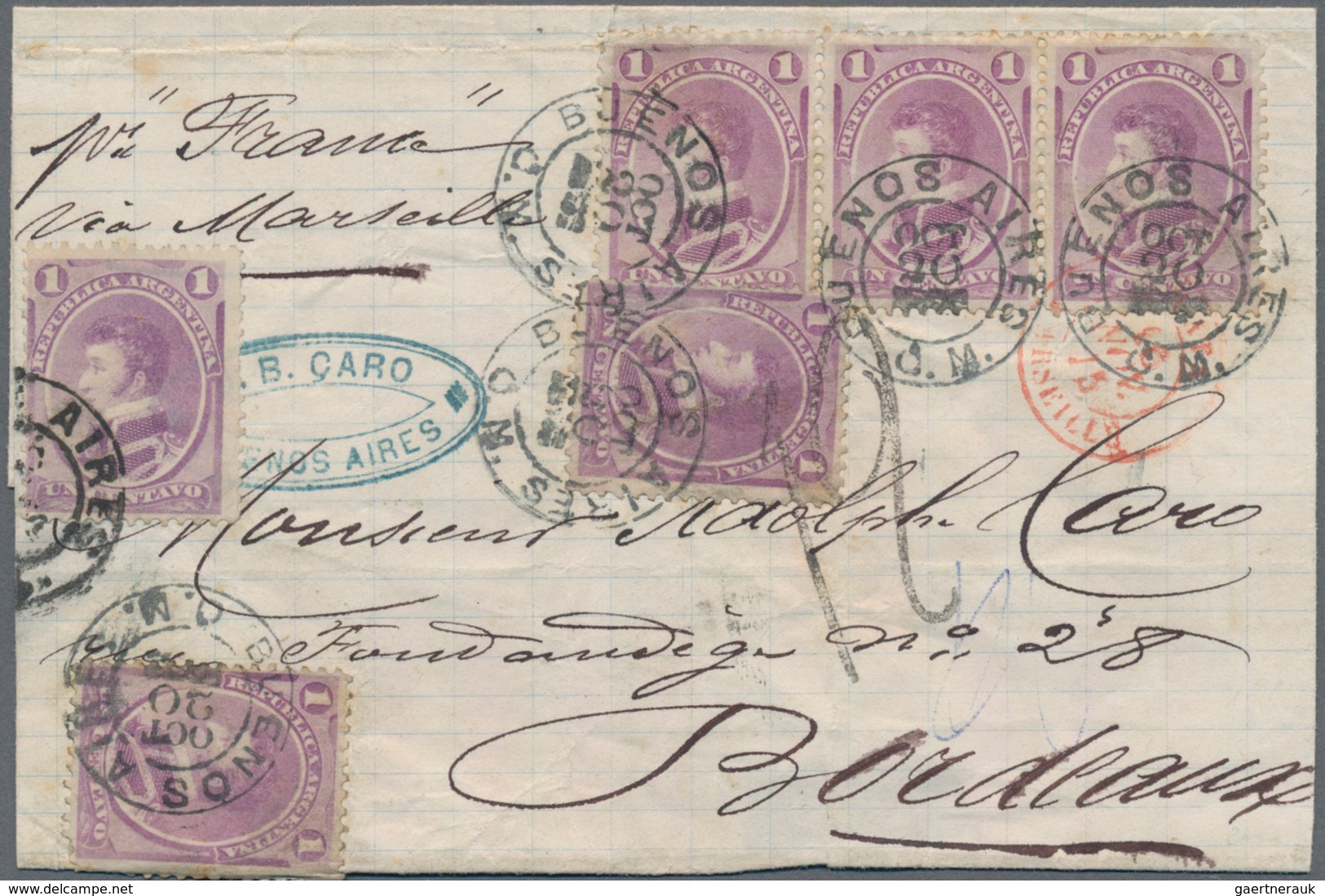 Argentinien: 1875 Cover From Buenos Aires To Bordeaux Per Steamer "France" Via Marseilles, Franked B - Sonstige & Ohne Zuordnung