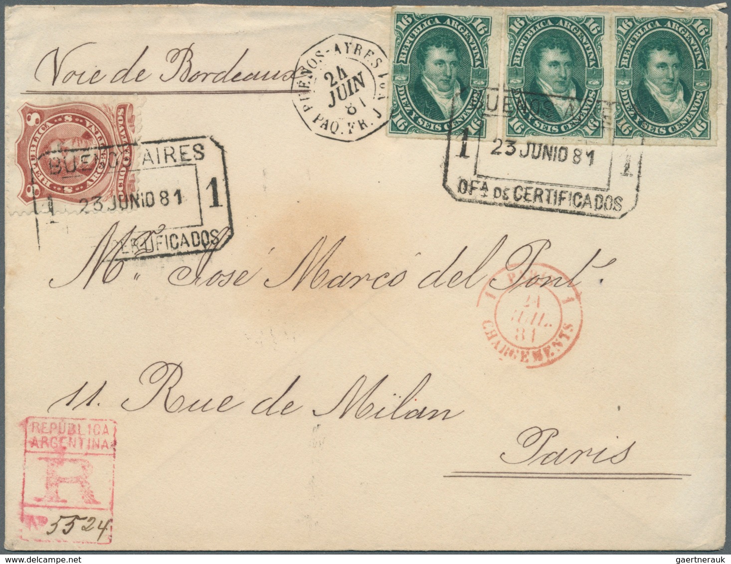 Argentinien: 1881 Registered Cover From Buenos Aires To Paris By Steamer "Niger" Via Bordeaux, Frank - Other & Unclassified