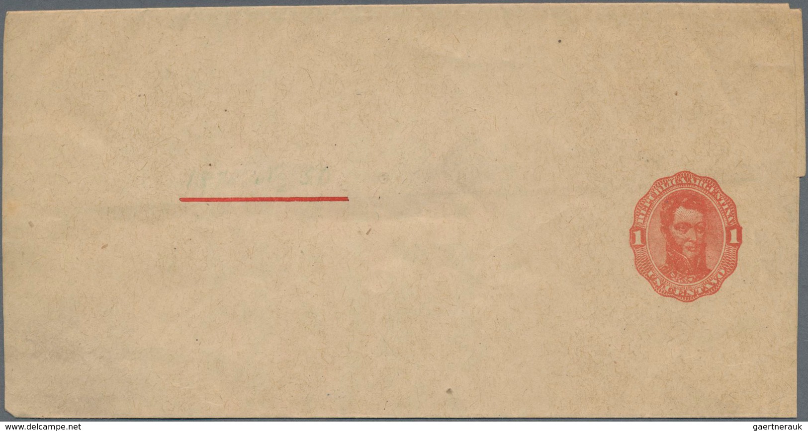 Argentinien - Ganzsachen: 1878 Unused Wrapper 1 Centavo Red-brown On Buff Wove Paper, Additional Pri - Postal Stationery